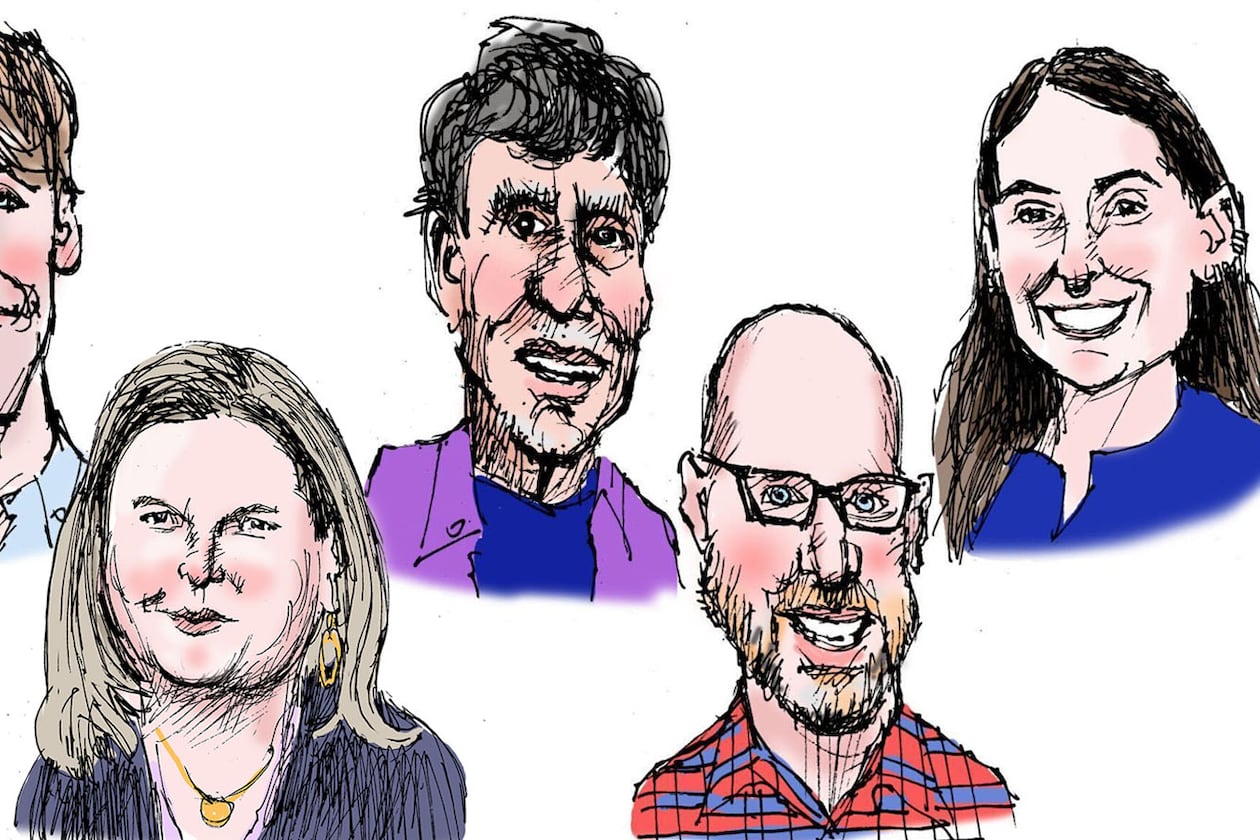 AJC reporters (left to right): Lautaro Grinspan, Ariel Hart, Michael E. Kanell, Matt Reynolds and Caroline Silva. (Illustrations by Mike Luckovich/AJC)