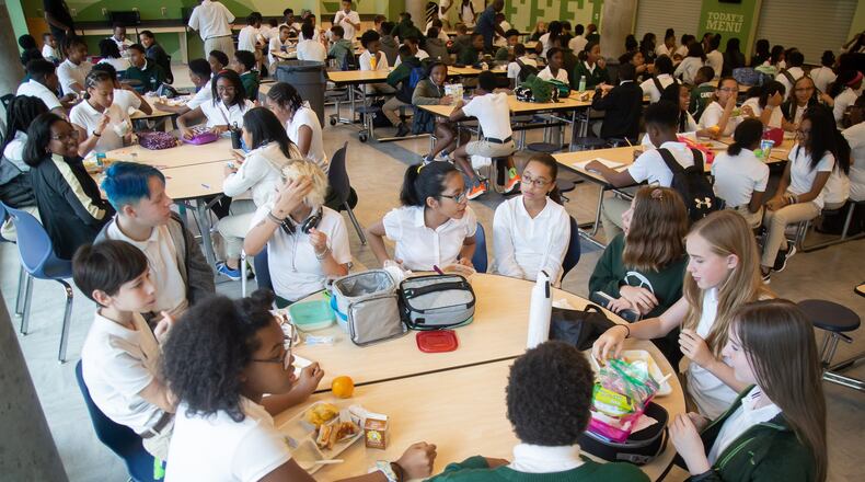 Students at Drew Charter School eat lunch Friday, Aug. 9, 2019. STEVE SCHAEFER / SPECIAL TO THE AJC