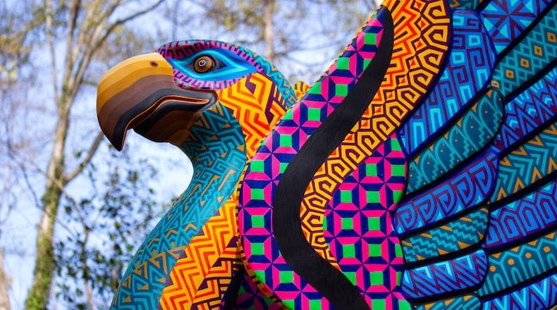 One of the colorful sculptures on view as part of Spirit Guides: Fantastical Creatures from the Workshop of Jacobo and María Ángeles at the Fernbank Museum. (Courtesy of Fernbank Museum)
