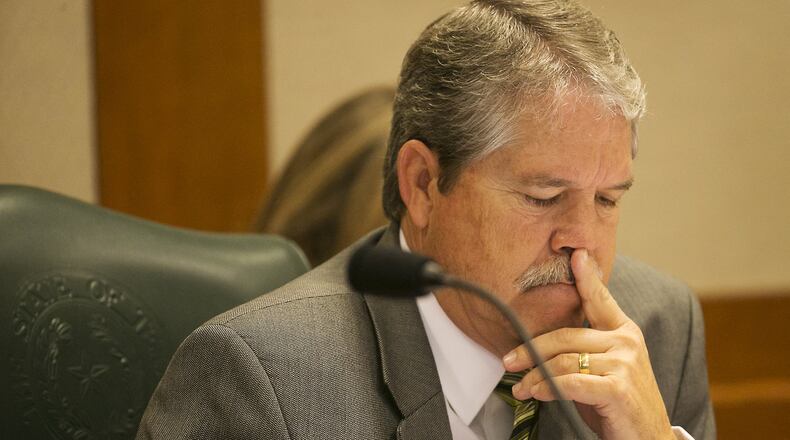 The Texas Senate Business and Commerce Committee listens to a slew of bills trying to make the vote during a hearing March 14, 2017, at the State Capitol. Sen Larry Taylor, R- Dist. 11, listens to testimony Tuesday. RALPH BARRERA/AMERICAN-STATESMAN