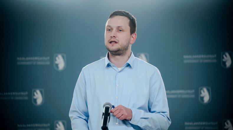 Greenland's Prime Minister Jens Frederik Nielsen holds a press conference in Nuuk, Greenland, Monday, Jan. 5, 2026. (Oscar Scott Carl/Ritzau Scanpix via AP)