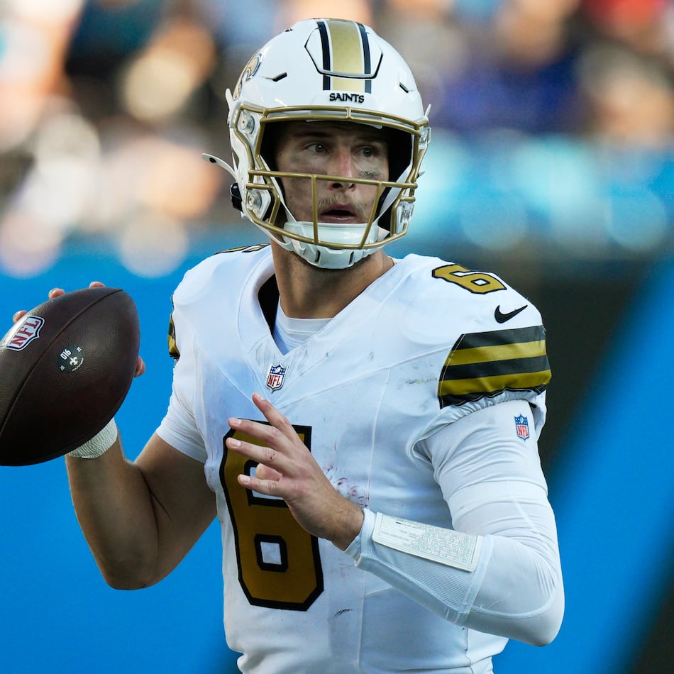 Quarterback Tyler Shough and the New Orleans Saints beat the Carolina Panthers on Nov. 9, and had a bye week Sunday. (Jacob Kupferman/AP)