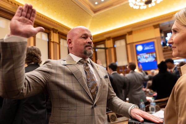 State Rep. Marcus Wiedower, R-Watkinsville, was among the lawmakers sworn in on the first day of the legislative session in January in Atlanta. (Arvin Temkar/AJC)