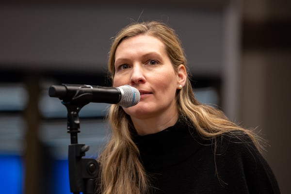 “I have young children, so if asthma shows up for them when they’re 25, I’m wondering, what is Brookhaven going to do?” said Brookhaven resident Anna Martin, referencing possible increased air pollution from the airport expansion.  (Arvin Temkar/AJC)