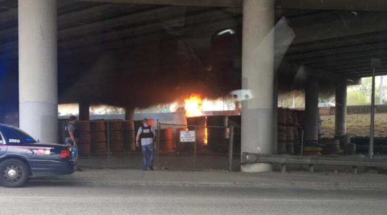 This is the fire that began the blaze which brought down a bridge on I-85.