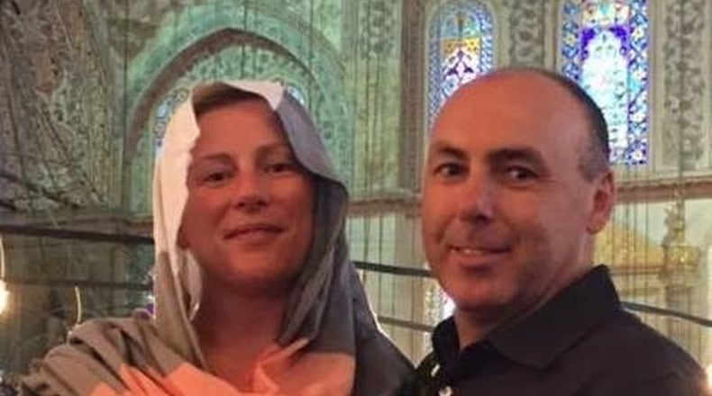 Decatur couple Meaghan Flood and Carl Newton, pictured here at the Blue Mosque in Istanbul, were honeymooning in Turkey when a military coup attempted to take over the government Friday, July 15. CONTRIBUTED BY MEAGHAN FLOOD