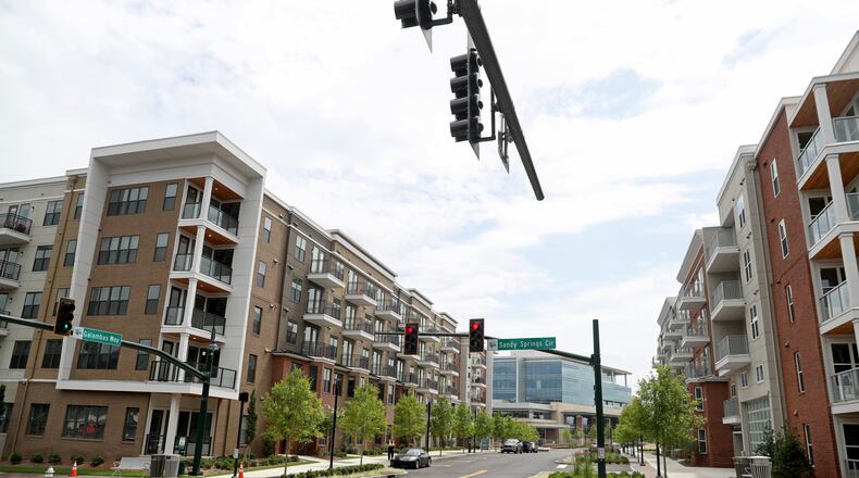 A general view of City Springs along Sandy Springs Circle Thursday, June 21, 2018, in Sandy Springs, Ga.
