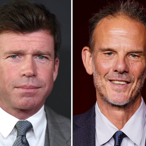 Taylor Sheridan appears at the Hollywood Film Awards in Beverly Hills, Calif., on Nov. 5, 2017, left, and Peter Berg appears at the Academy Museum Gala in Los Angeles on Oct. 19, 2024. (Photos by Jordan Strauss/Invision/AP)