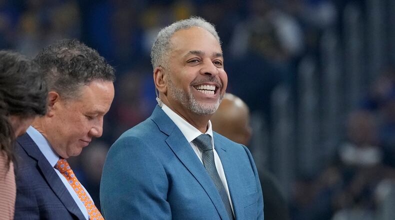 FILE - Dell Curry attends an NBA basketball game between the Golden State Warriors and the Charlotte Hornets in San Francisco, Tuesday, Feb. 25, 2025. (AP Photo/Jeff Chiu, File)