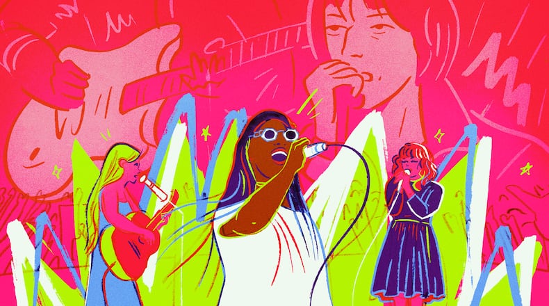 As Shaky Knees emerges as one of Atlanta’s oldest music festivals, the dearth of women musicians on the bill becomes impossible to ignore. (Illustration: Marcie LaCerte for the AJC)