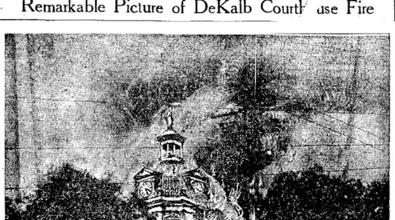 The DeKalb County Courthouse was destroyed by fire on Sept. 14, 1916. This photo ran in the Atlanta Constitution following the blaze. (Archive photo)