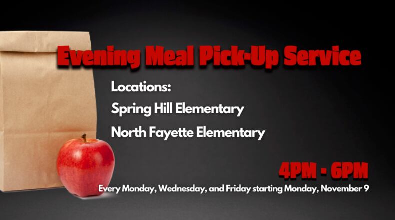 Fayette County is adding evening meal pickup times at two locations for the rest of the school year. Courtesy FCBOE