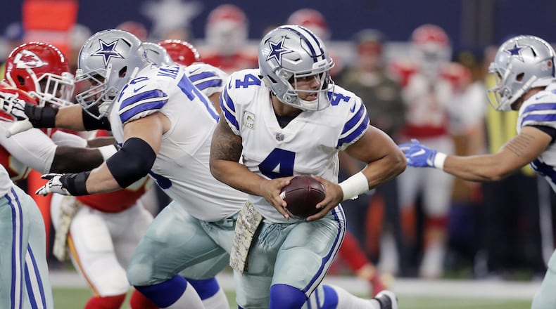Dallas Cowboys quarterback Dak Prescott (4) during an NFL football game against the Kansas City Chiefs, Sunday, Nov. 5, 2017, in Arlington, Texas. (AP Photo/Brandon Wade)