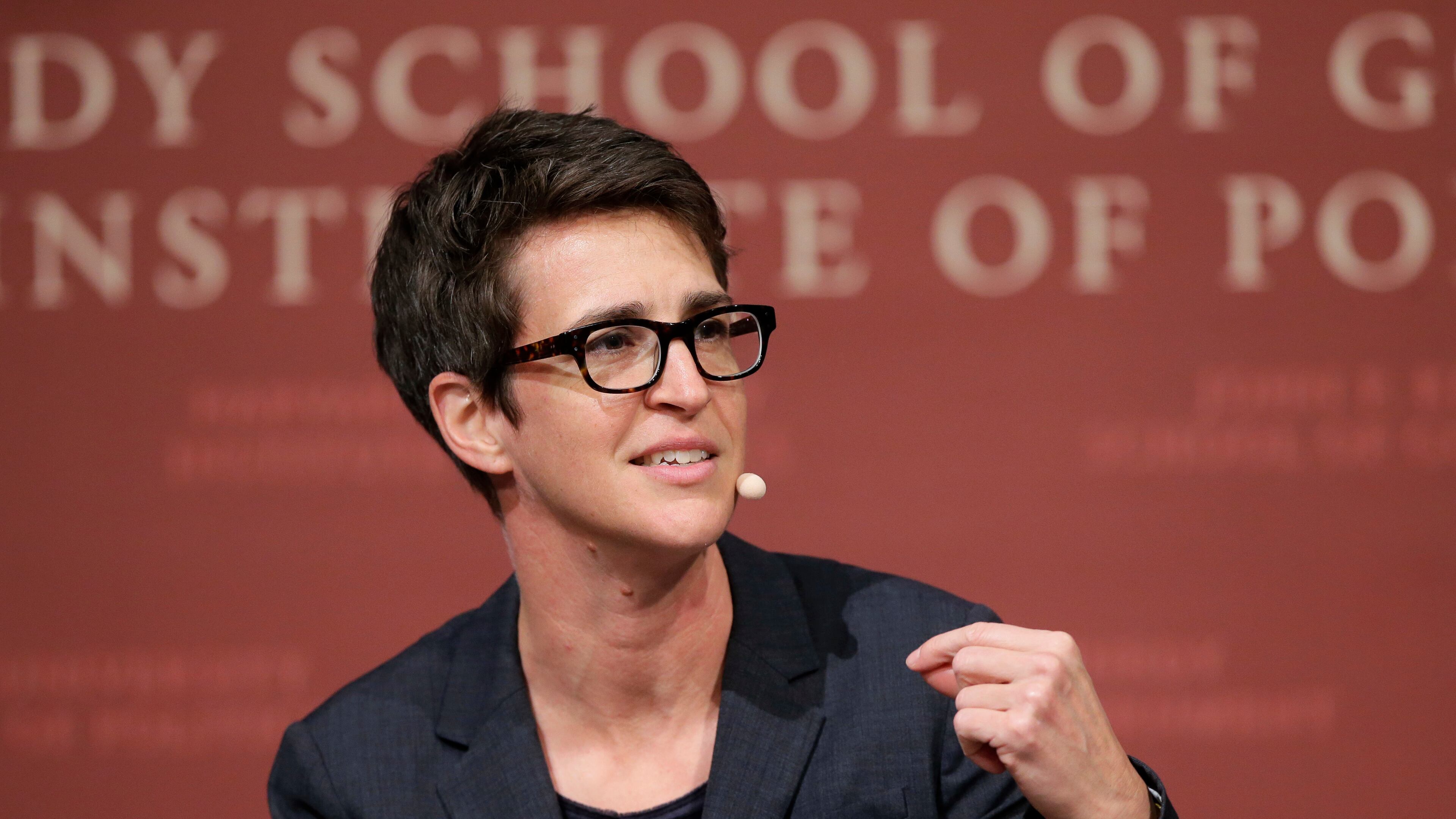 FILE - MSNBC television anchor Rachel Maddow, host of the Rachel Maddow Show, moderates a panel Oct. 16, 2017, at the Harvard University campus, in Cambridge, Mass. (AP Photo/Steven Senne, File)