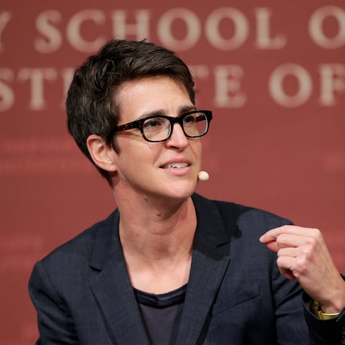 FILE - MSNBC television anchor Rachel Maddow, host of the Rachel Maddow Show, moderates a panel Oct. 16, 2017, at the Harvard University campus, in Cambridge, Mass. (AP Photo/Steven Senne, File)