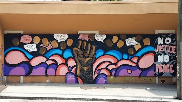 A Black Lives Matter mural painted by Erbriyon Barrett and Ashley Marie Holmes. (Photo by Arthur Rudick)