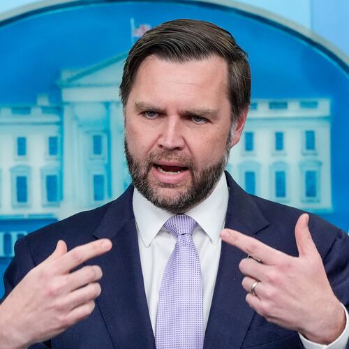 Vice President JD Vance speaks to reporters during a during a press briefing at the White House, Tuesday, May 19, 2026, in Washington. (AP Photo/Manuel Balce Ceneta)