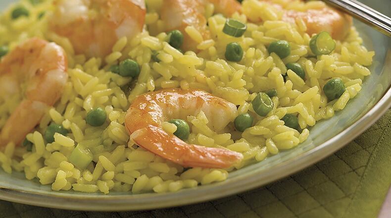 Saturday’s Seared Shrimp With Peas and Yellow Rice is simple and delicious. Contributed by McCormick