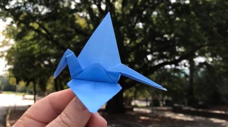 Daniele Roberts, a Stone Mountain resident, folded 2,977 paper cranes to honor the lives lost during the 9/11 attacks. (Courtesy of Daniele Roberts)