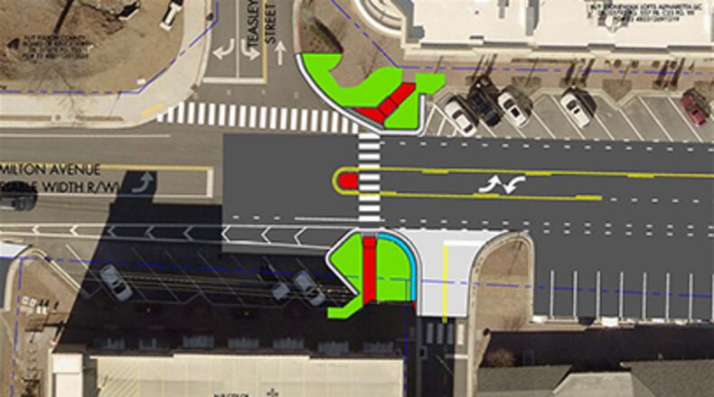 Construction has begun on a new mid-block crosswalk on Milton Avenue at the intersection with Teasley Street in Alpharetta. COURTESY CITY OF ALPHARETTA