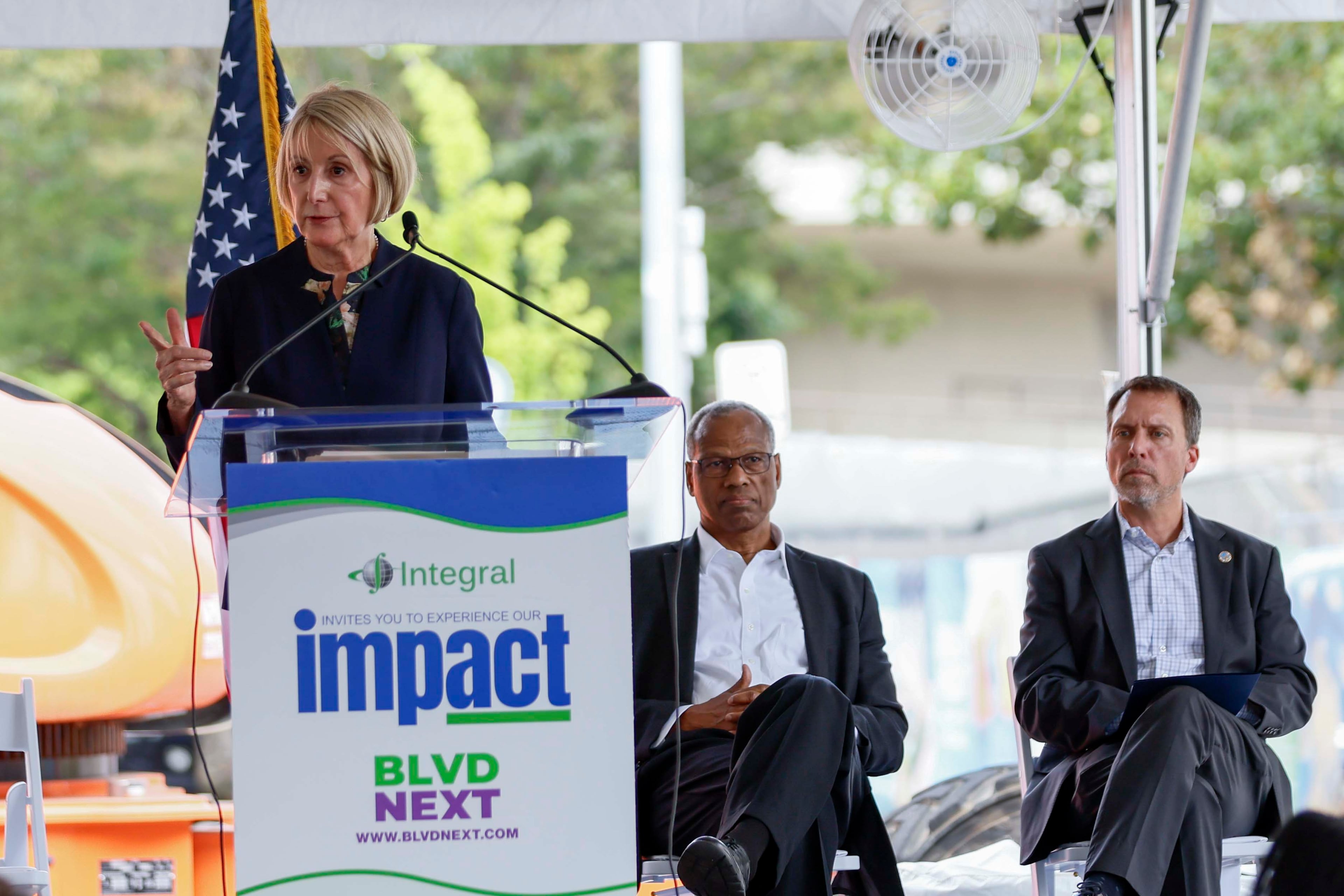 Wellstar CEO Candice Saunders speaks at the ceremonial initiation of the demolition of Atlanta Medical Center, June 2025.
(Miguel Martinez/AJC)
