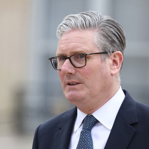 British Prime Minister Keir Starmer leaves after the multinational virtual summit and press conference at the Elysee Presidential Palace in Paris, Friday April 17, 2026 (Tom Nicholson/Pool Photo via AP)