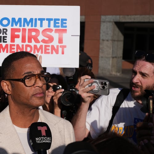 Journalist Don Lemon (center) talks to the media after a hearing at the Edward R. Roybal Federal Building in Los Angeles on Friday, Jan. 30, 2026. Lemon is facing federal civil rights charges over his coverage of an anti-immigration enforcement protest that disrupted a service at a Minnesota church. (Damian Dovarganes/AP)