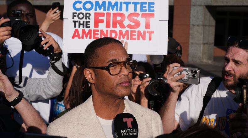 Journalist Don Lemon (center) talks to the media after a hearing at the Edward R. Roybal Federal Building in Los Angeles on Friday, Jan. 30, 2026. Lemon is facing federal civil rights charges over his coverage of an anti-immigration enforcement protest that disrupted a service at a Minnesota church. (Damian Dovarganes/AP)