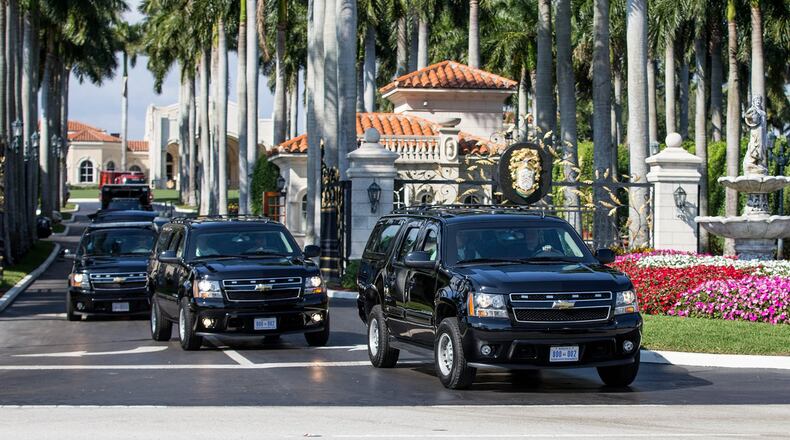 President Donald J. Trump’s motorcade leaves Trump International Golf Club in West Palm Beach after an unscheduled round of golf Saturday morning in West Palm Beach, Fl on February 4, 2017. (Allen Eyestone / Palm Beach Post)