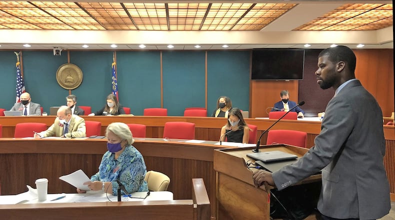 Chris Bruce of the American Civil Liberties Union of Georgia testifies to the House Governmental Affairs Committee on Wednesday, June 24, 2020. The committee amended Senate Bill 423 to prohibit election officials from sending absentee ballot request forms to voters, as Georgia Secretary of State Brad Raffensperger did before the state s June 9 primary. MARK NIESSE / MARK.NIESSE@AJC.COM