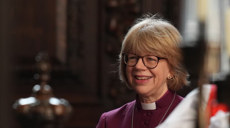 Dame Sarah Mullally ahead of her Confirmation of Election ceremony legally confirming her as the new Archbishop of Canterbury, at St Paul's Cathedral, central London, Wednesday Jan. 28, 2026. (Gareth Fuller/Pool via AP)