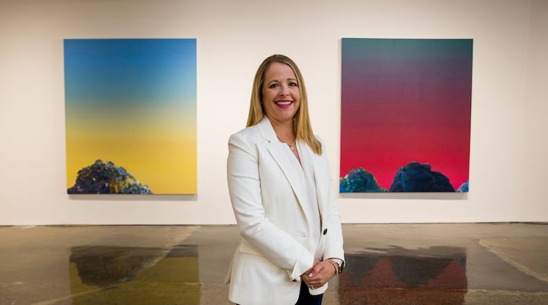 The Hathaway Gallery, a contemporary art house on Howell Mill Road owned by Laura Hathaway, shows local, regional and nationally-known artists, including these abstract landscapes by Atlanta’s Amelia Carley. (Jenni Girtman / Atlanta Event Photography)