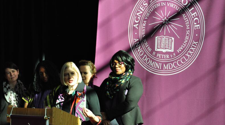 Leocadia (“Lee”) I. Zak will take over as president of Agnes Scott College on July 1. She spoke to several hundred students, faculty and staff who crowded into the Evans Dining Hall on the Decatur campus Tuesday to hear the announcement.