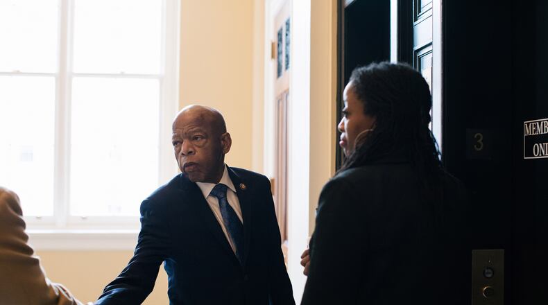 FILE -- Rep. John Lewis (D-Ga.) makes at the Rayburn House Office Building in Washington, on Wednesday, Dec. 18, 2019. Georgia Democrats were poised on Monday, July 20, 2020, to pick a replacement for Lewis on the November ballot, reaching a decision less than 72 hours after the civil rights leader turned 17-term congressman died. (Alyssa Schukar/The New York Times)
