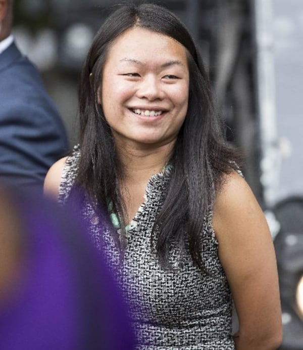 Former Atlanta Parks and Recreation commissioner Amy Phuong during a ground breaking ceremony for the new Westside Park at the Bellwood Quarry in Atlanta, Thursday, September 6, 2018.