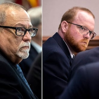 (From left) Greg McMichael, son Travis McMichael and their neighbor William “Roddie” Bryan