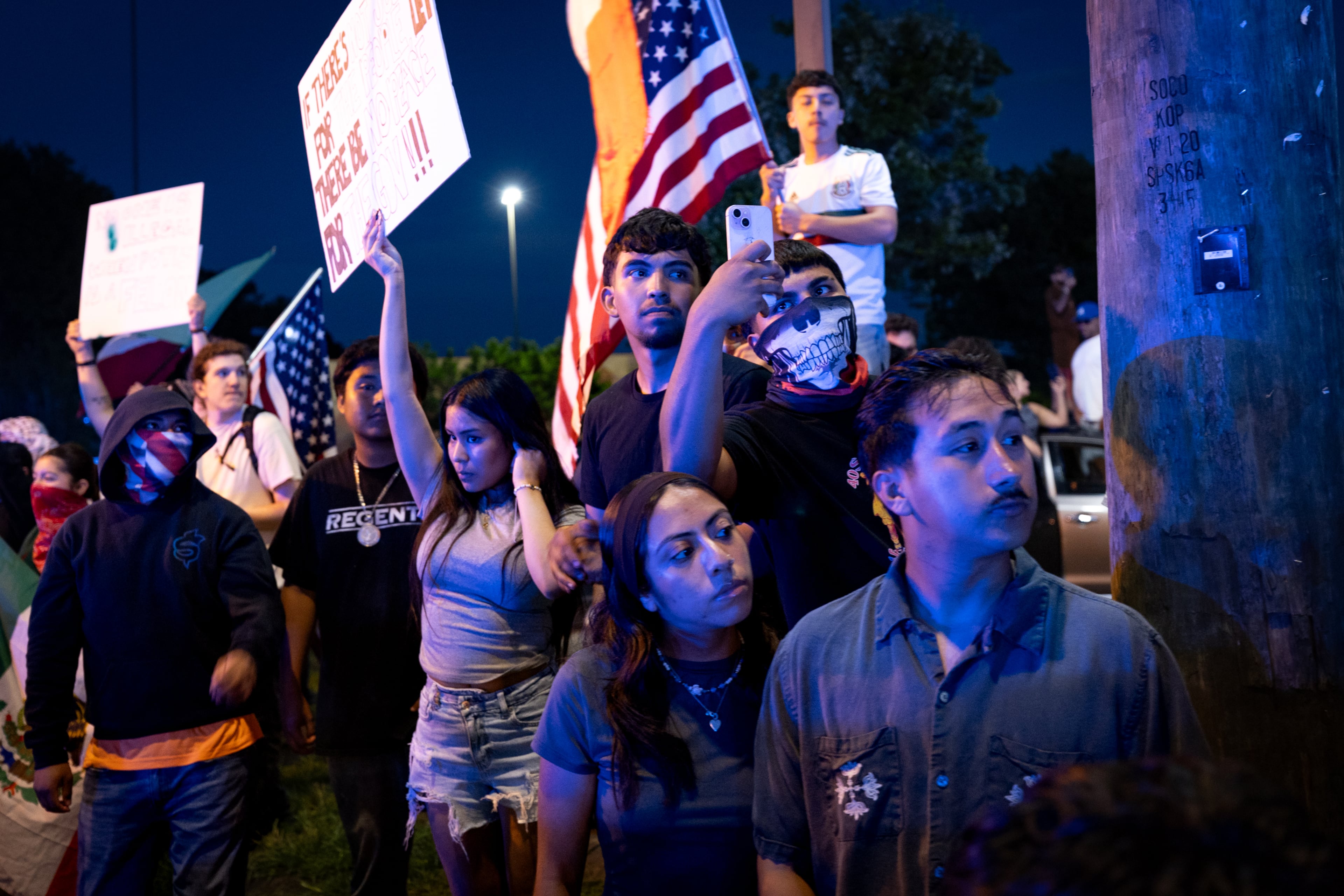 Demonstrators protest ICE raids and deportations on Buford Highway in Atlanta on Tuesday, June 10, 2025. (Arvin Temkar / AJC)