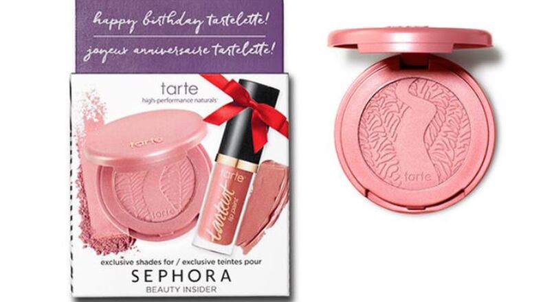 Amazonian Clay 12-Hour Blush in Paaarty and Tarteist Creamy Matte Lip Paint in Birthday Suit from Tarte