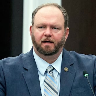 Sen Ralph Hise, R-Mitchell, speaks during a House Redistricting Committee meeting, Tuesday, Oct. 21, 2025, in Raleigh, N.C. (AP Photo/Chris Seward)