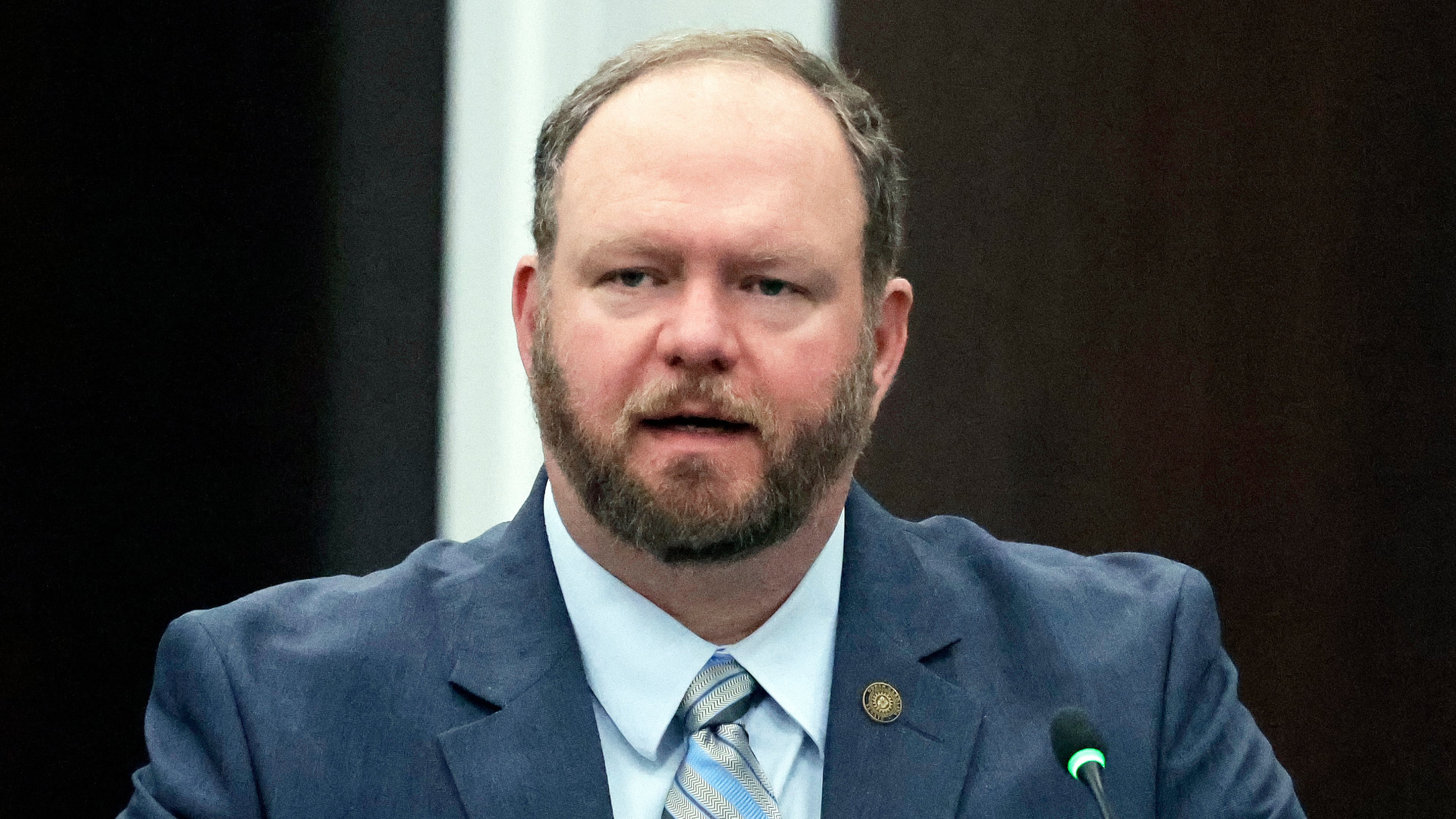 Sen Ralph Hise, R-Mitchell, speaks during a House Redistricting Committee meeting, Tuesday, Oct. 21, 2025, in Raleigh, N.C. (AP Photo/Chris Seward)