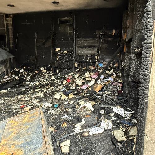 This photo provided by Beth Israel Congregation shows damage sustained during a fire, Saturday, Jan. 10, 2026, at Beth Israel Congregation, in Jackson, Miss. (Beth Israel Congregation via AP)