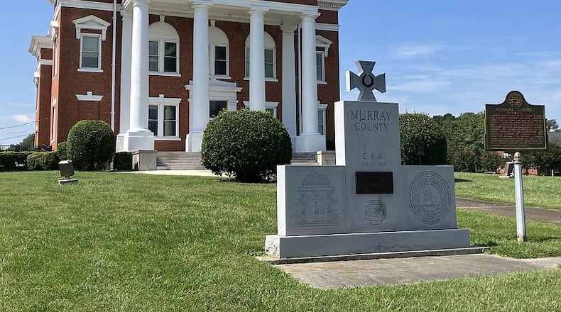 A stone Civil War memorial stands on the lawn of the Murray County Superior Courthouse in Chatsworth. In July, the monument was defaced — and the man who admitted to the crime has been convicted on one count of defacing a public monument. (Courtesy of Andrew Wilkins)