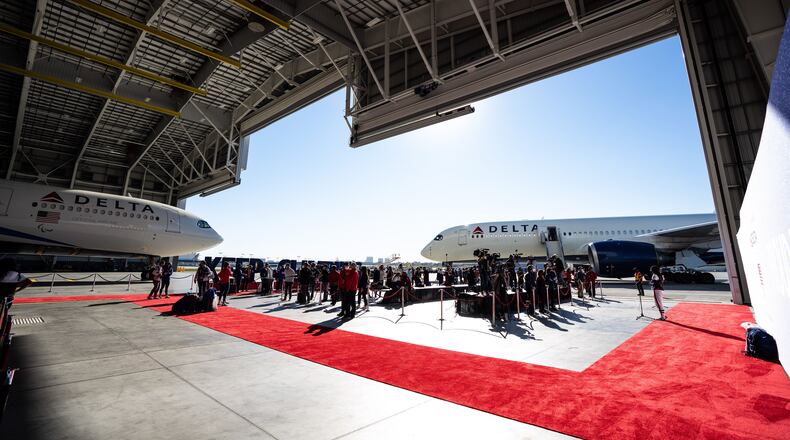 Part of Team USA gets a send-off to the 2022 Olympics from  LAX in Los Angeles, Ca., on Thursday. Delta is a sponsor of the U.S. Olympic team. (RANK STUDIOS)