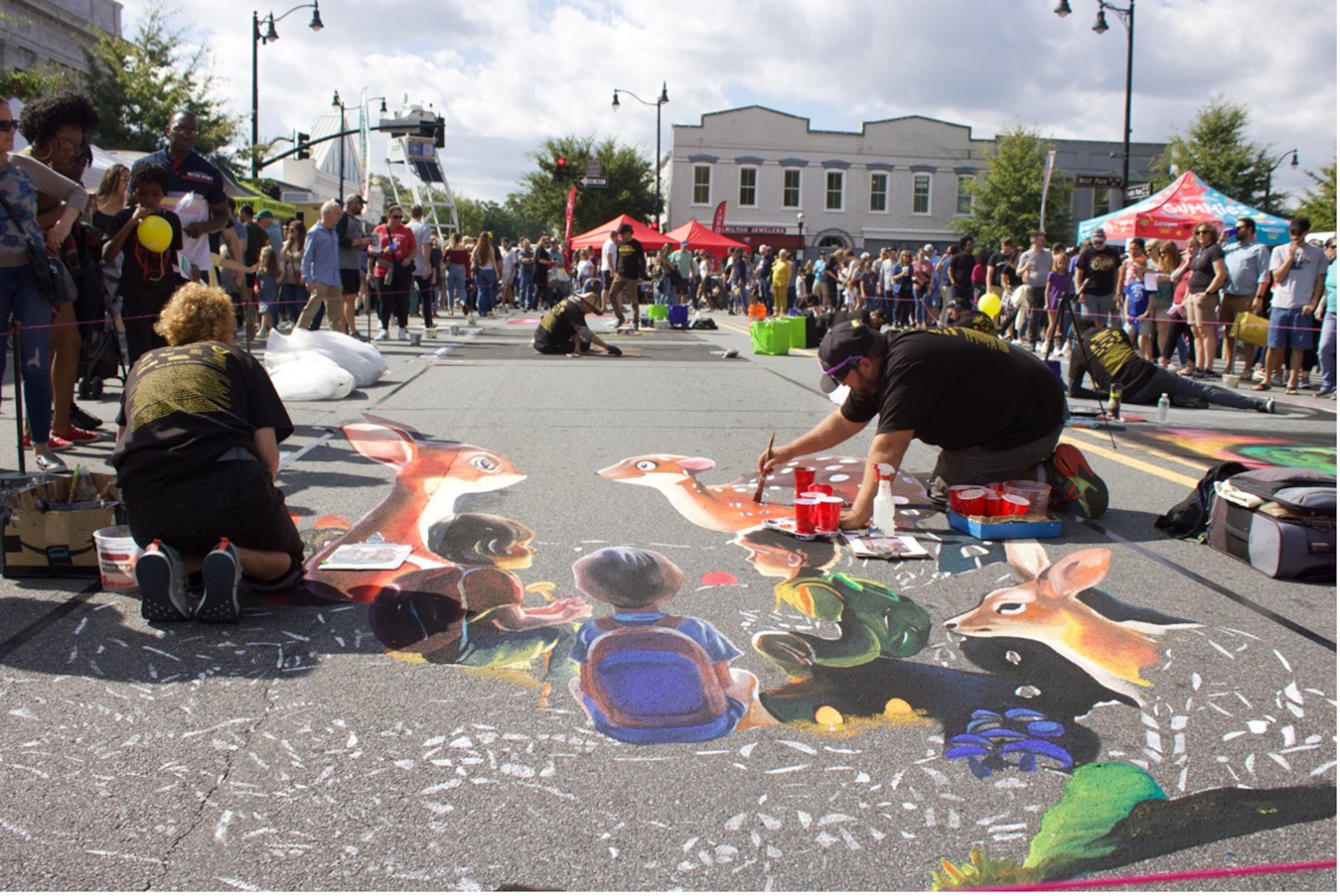 Artists made progress on their works at Marietta’s Chalktoberfest in 2023. This year, the event is Saturday and Sunday. (Photo courtesy of Fresh Take Georgia/Jen Curtis)