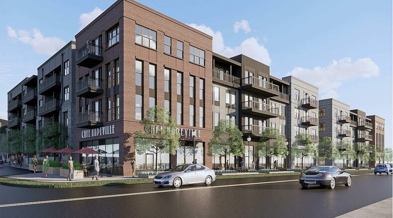 This rendering of a new development to be built by McShane Construction Company will bring 285 apartment units and 4,392 square feet of retail space near Hartsfield-Jackson Atlanta Airport. CONTRIBUTED