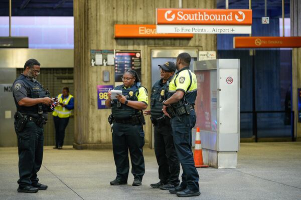 MARTA police respond to a shooting on a train at Midtown station on Friday, June 5, 2026. (Ben Hendren for the AJC)