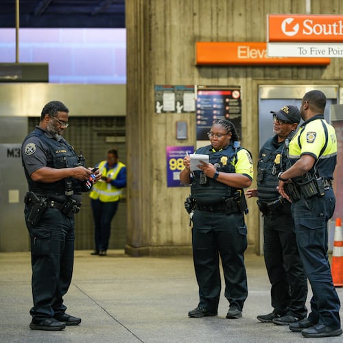 MARTA police respond to a shooting on a train at Midtown station on Friday, June 5, 2026. (Ben Hendren for the AJC)