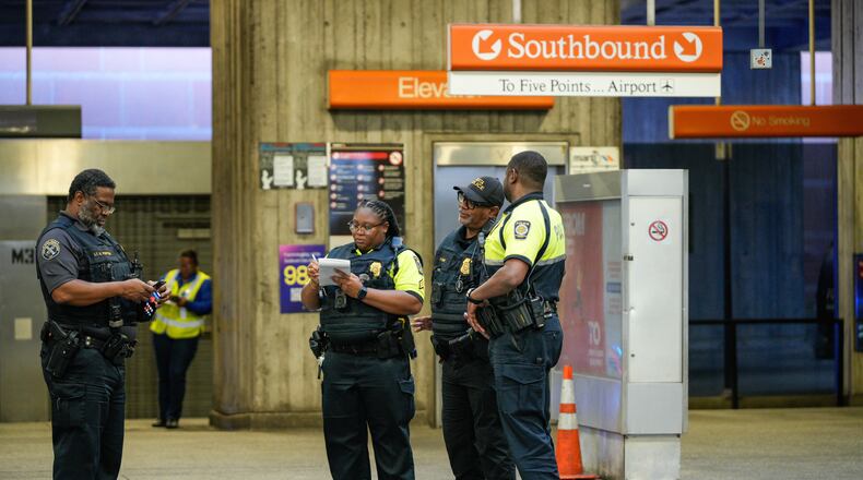 MARTA police respond to a shooting on a train at Midtown station on Friday, June 5, 2026. (Ben Hendren for the AJC)