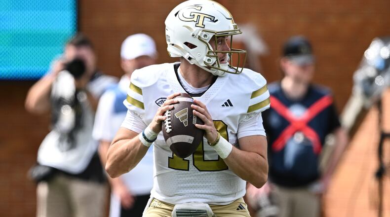 Georgia Tech quarterback Haynes King's 2-yard touchdown run in overtime helped the Yellow Jackets defeat Wake Forest on Saturday. (Matt Kelley/AP)