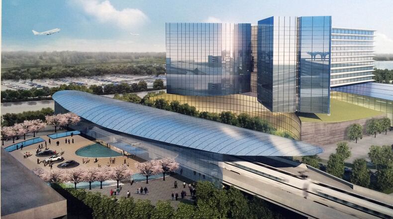 The plan envisions a hotel complex and travel plaza connected to Hartsfield-Jackson's domestic terminal.